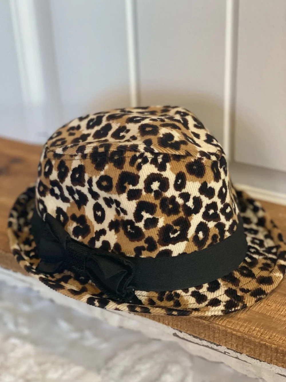 Leopard Print Corduroy Fedora with Black Band